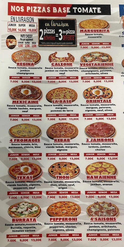 Carte imprimée des pizzas OH my